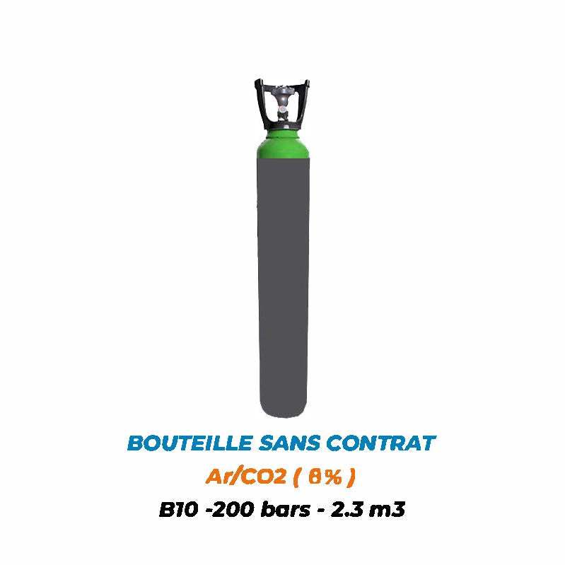 -BOUTEILLE PLEINE B10 SANS CONTRAT -Argon/CO2 (8%) -2,3m3 -200 Bar- 10L - Gaz Industrie Solutions