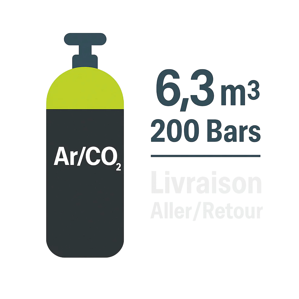 RECHARGE B30 TOUTE MARQUES GAZ Argon/CO2 -15%-6,3m3- 200 Bars-30L