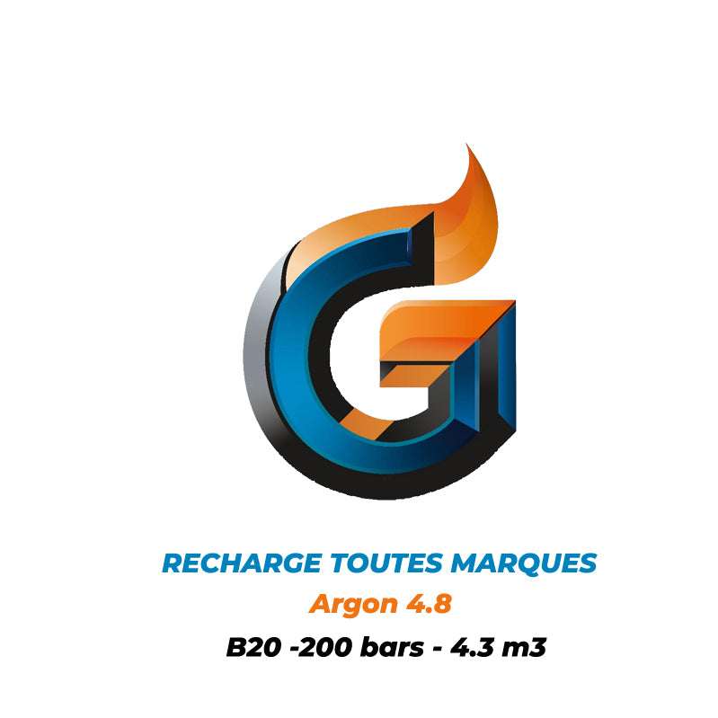 1-4B20AR43R-RECHARGE TOUTE MARQUES GAZ Argon 4.8-4.3 m3-200 Bar-20L - Gaz Industrie Solutions