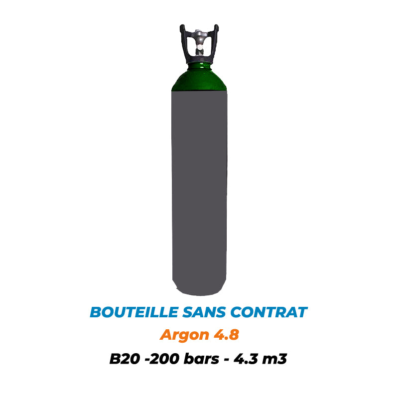 1-9B20AR43B-BOUTEILLE PLEINE B20 SANS CONTRAT -Argon 4.8 -4,3m3 -200 Bar- 20L - Gaz Industrie Solutions