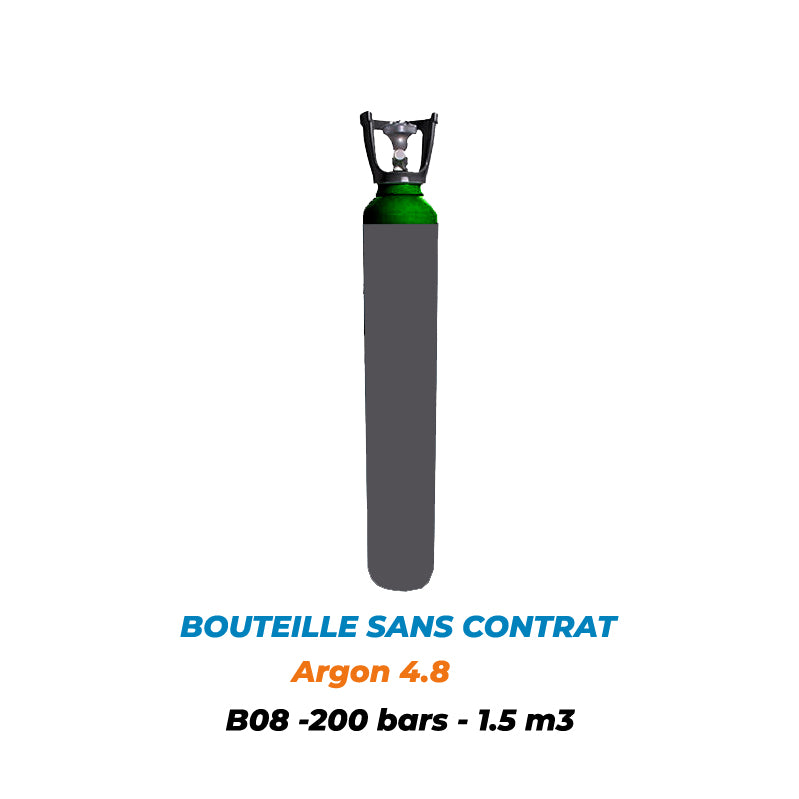 1-7B08AR15B-BOUTEILLE PLEINE B08 SANS CONTRAT -Argon 4.8 -1,5m3 -200 Bar- 8L - Gaz Industrie Solutions