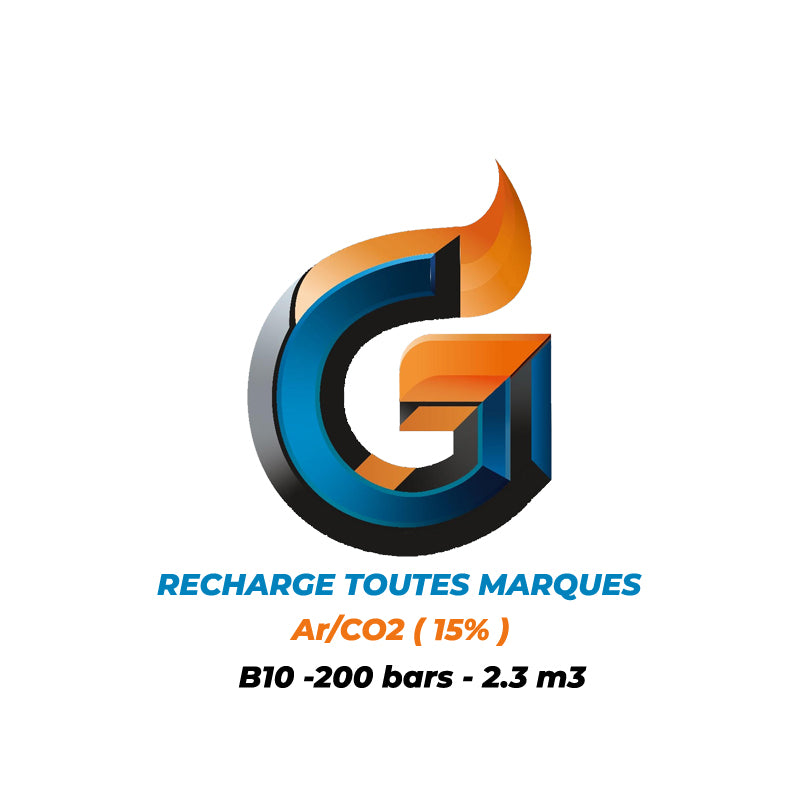 2-3B10C1523R-RECHARGE TOUTE MARQUES GAZ Argon/CO2 B10-15%-2,3m3-200 Bar-10L - Gaz Industrie Solutions