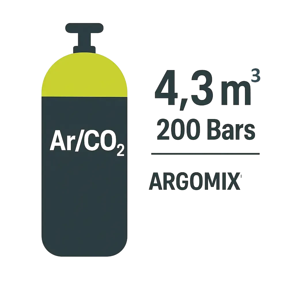 RECHARGE B20 TOUTE MARQUES GAZ Argon/CO2 -15%-4,3m3 - 200 Bars-20L