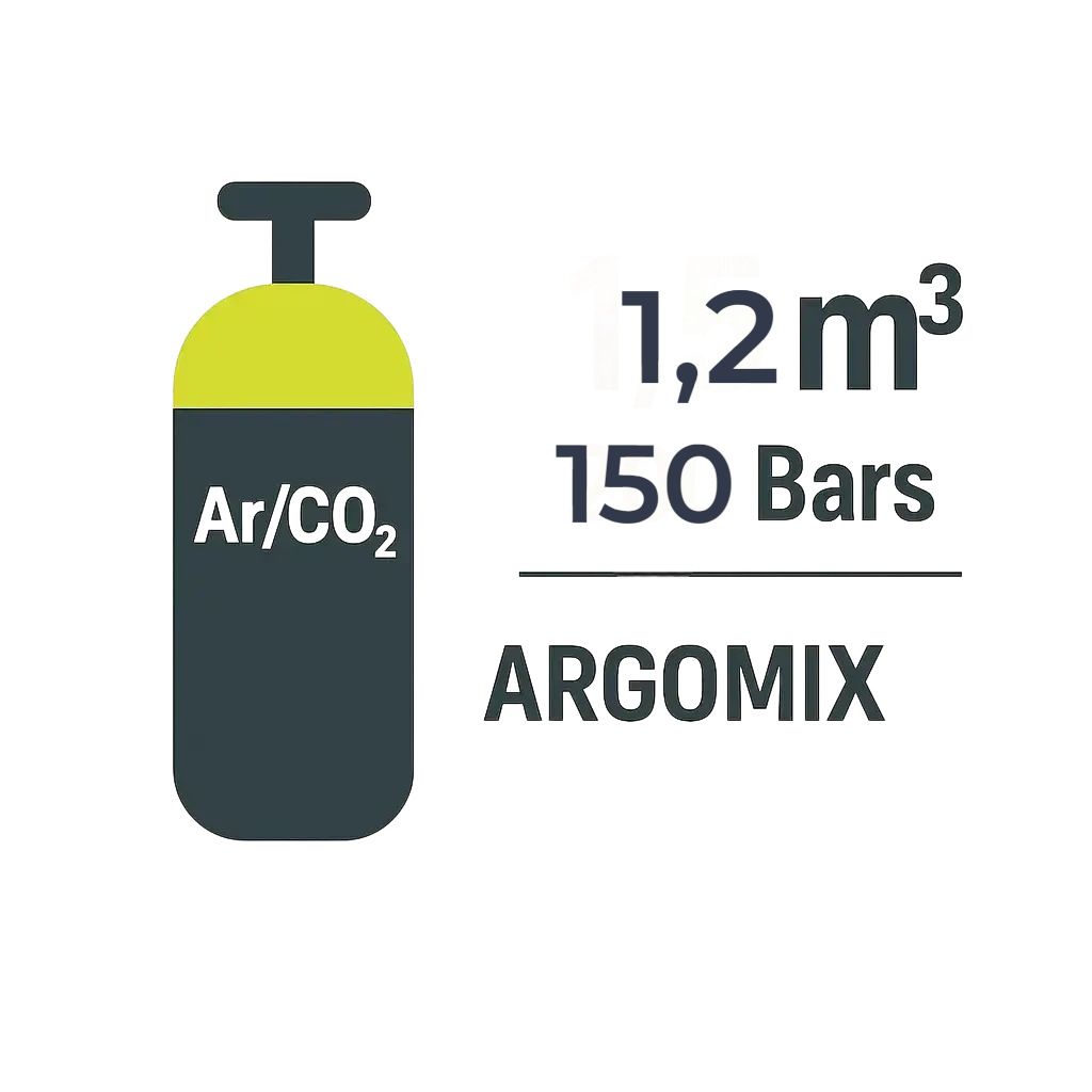 RECHARGE B08 TOUTE MARQUES GAZ Argon/CO2 -15%- 1,2m3- 150 Bars-8L